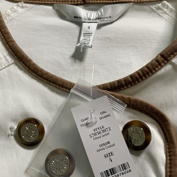 WHBM Jacket NWT Women's Size 4 White Coated Denim Contrast Piping Moto Style - Picture 3 of 6